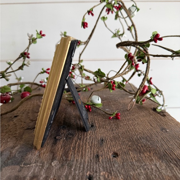 Festive stocking Watercolor orignial 4x4 in gold frame - Picture 4 of 5